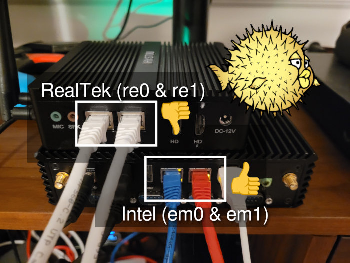 photo of two mini computers with realtek and intel ethernet ports