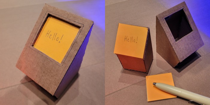 Final display glamour shots. The second image shows the inner piece removed and ready for a new sticky note.