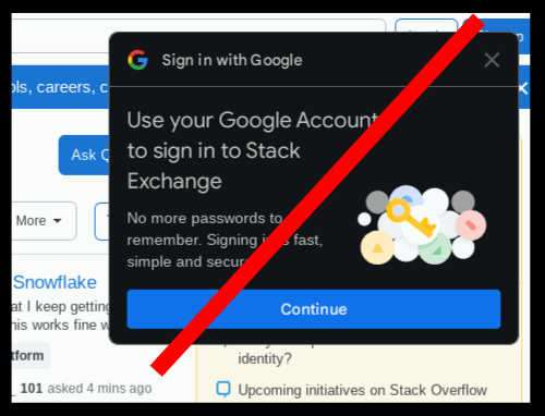 Loathsome Google login popup screenshot