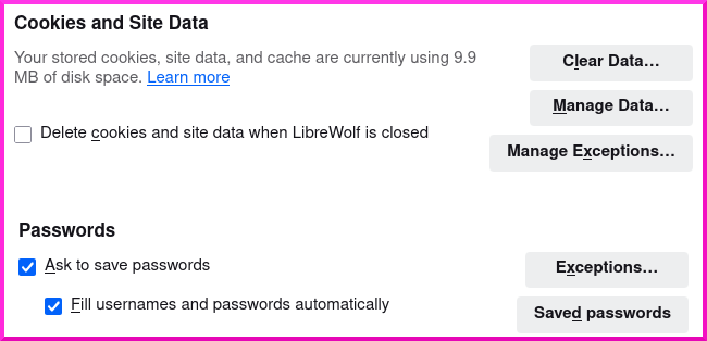 screenshot showing the checkboxes as listed above