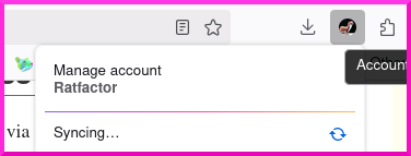 screenshot shows the accounts menu open and syncing