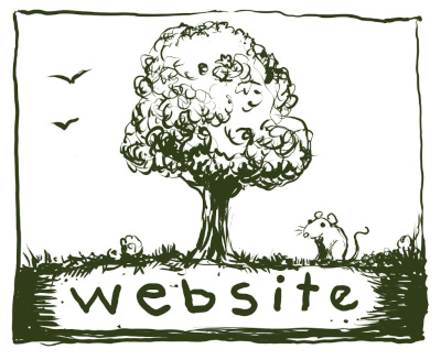 Drawing of a tree over the word website with a rat nearby