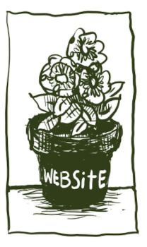 Drawing of a potted plant with the word website on the pot