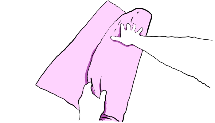 Hands fold a third in.