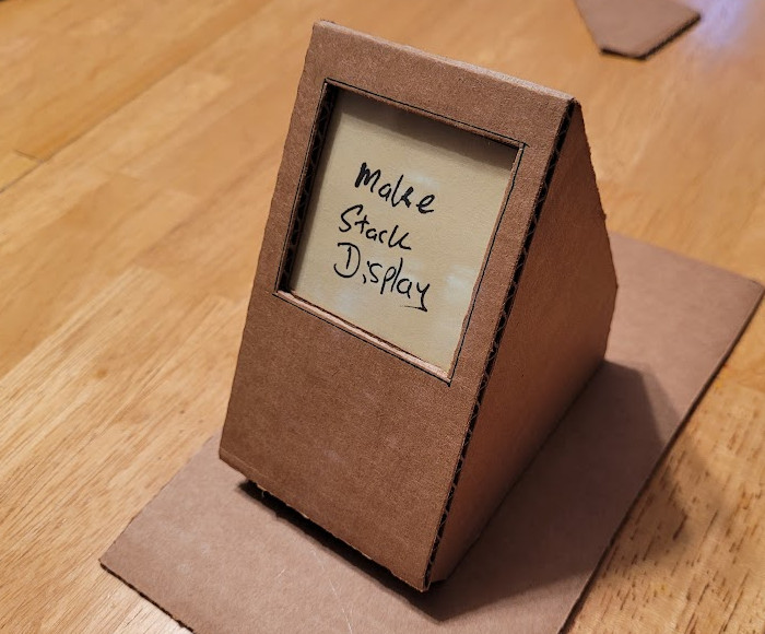 The completed stack display - it looks kind of like a mini computer display with a little clear screen just big enough to show a mini Post-It note