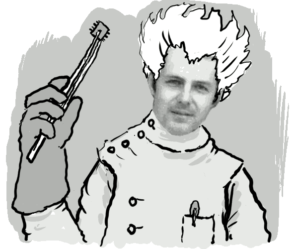 chuck as a mad scientist chip creator