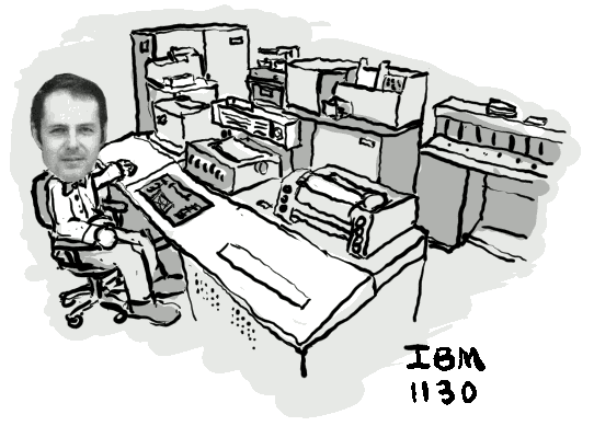drawing of chuck at an IBM 1130 minicomputer