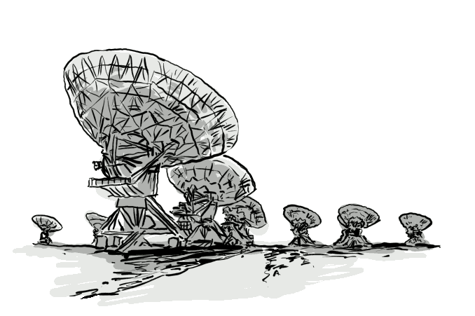 drawing of radio telescope dishes from NRAO
