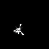 the philae lander brightly illuminated by the sun against the black backdrop of space
