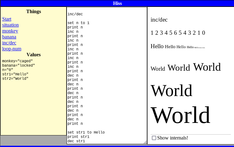 Screenshot shows the string 'Hello' getting smaller to the point of unreadability and the string 'World' getting really huge.