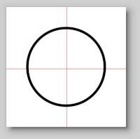 A black circle being drawn in Inkscape with red guide lines