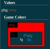 screenshot of a variable 'pbg' setting the SVG preview’s page background to the color red by hex code