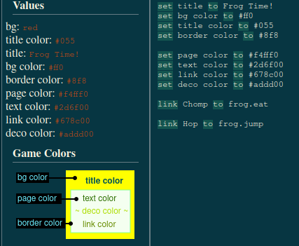 screenshot of hiss editor with color preview visible