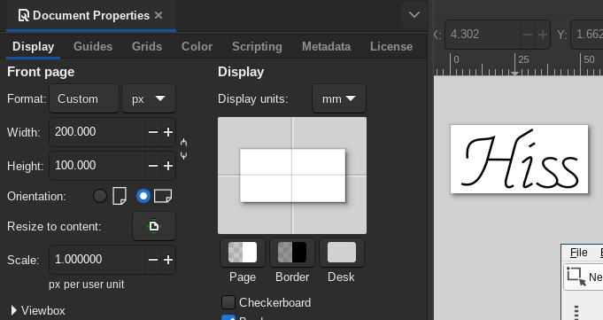screenshot shows inkscape settings as described