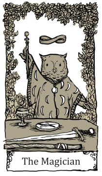tarot card: The magician is an owl with a wand
