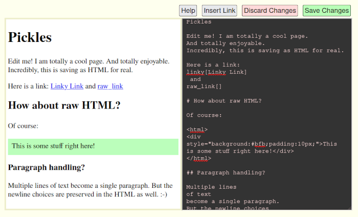 screenshot of the htmlwarden split-screen editing interface