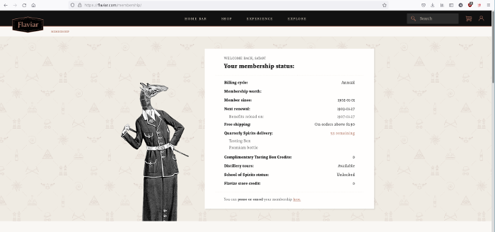 screenshot of flaviar membership page