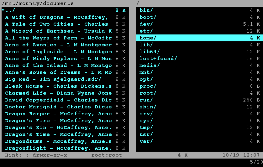 screenshot of vifm with the usb device and my local filesystem