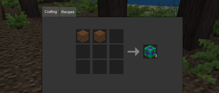 a screenshot of the new block being crafted from dirt