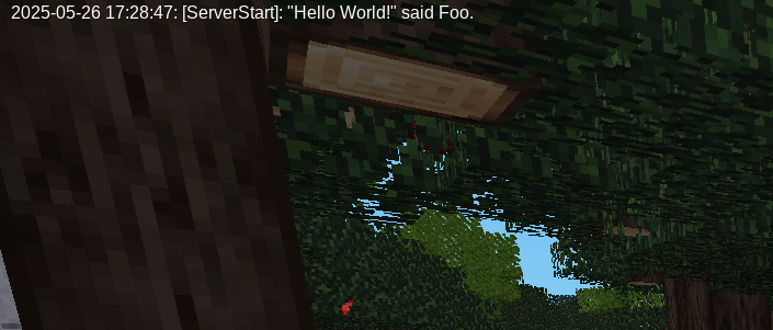 screenshot of the game with the hello world message from the mod
