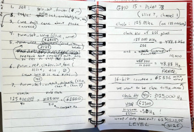 photo of my notes for calculating PWM settings