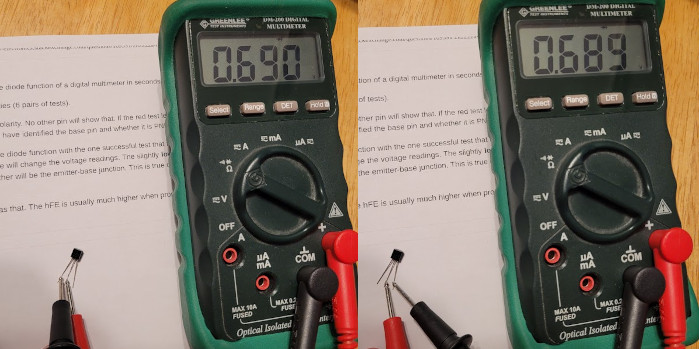 testing 2n2222 transistor pins with multimeter