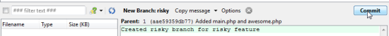 the new named branch option and the commit screen