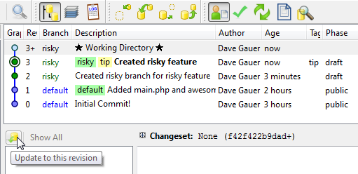 update the working directory to the default branch