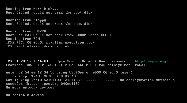 screenshot of qemu booting